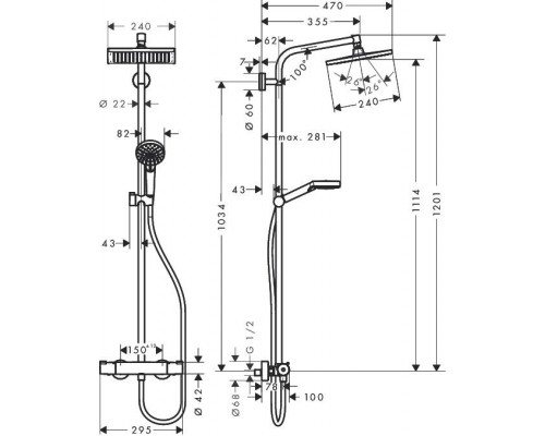 Душевая система с термостатом Hansgrohe Crometta E 240 Showerpipe, EcoSmart, 27281000