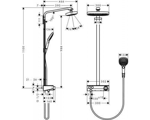 Душевая система Hansgrohe Raindance Select E 300 2jet ST Showerpipe EcoSmart 27283000, хром