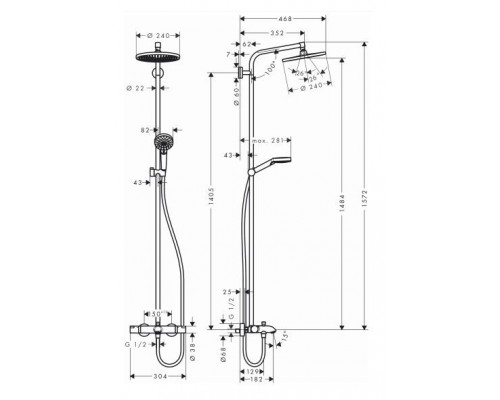 Душевая стойка Crometta S Showerpipe 27320000 с термостатом для ванны