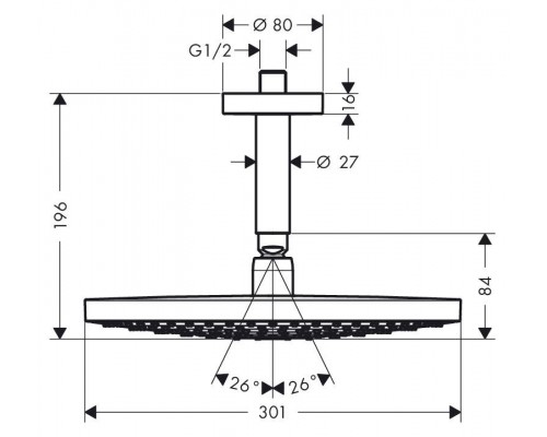 Тропический душ со стены Hansgrohe Raindance Select S300 2jet, 27337400