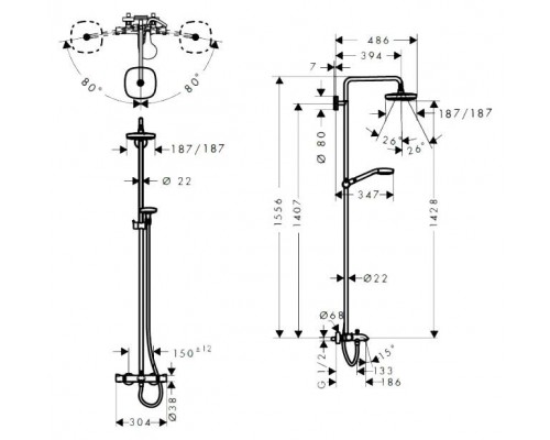 Душевая система hansgrohe Croma Select E 180 2 jet с термостатом