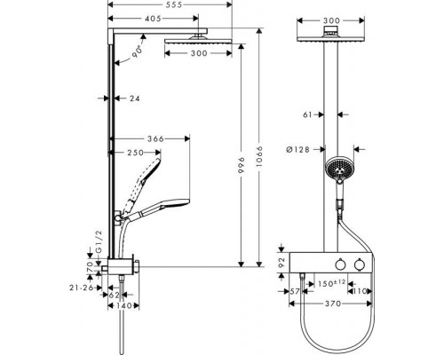 Душевая система с термостатом Hansgrohe Showerpipe 300 с ShowerTablet 350, 27361000