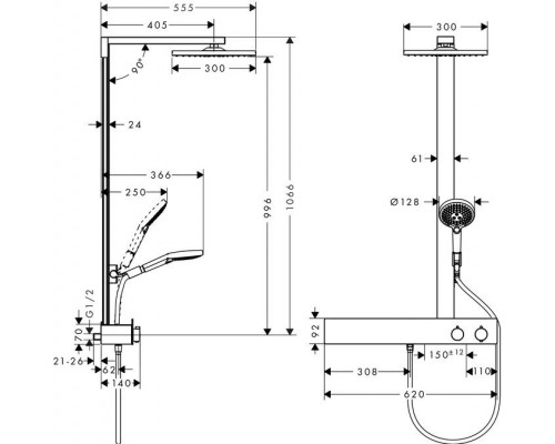 Душевая система Hansgrohe Raindance E Showerpipe 300 27363000 с термостатом ShowerTablet 600