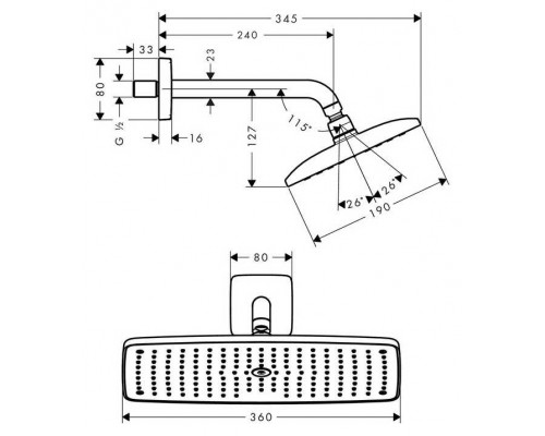 Верхний душ hansgrohe Raindance E 360 1jet с настенным кронштейном 27371000, хром