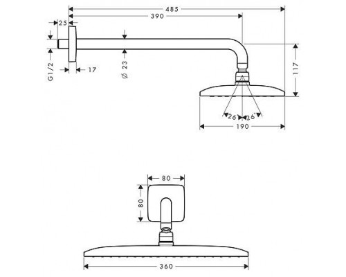 Тропический душ Hansgrohe Raindance Е Air 360, 36x19 см, 27376000