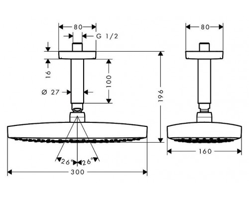 Верхний душ Hansgrohe Raindance Select E 300 2jet 27384000