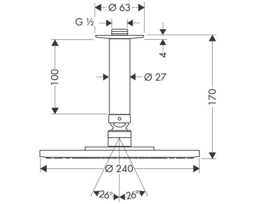 Верхний душ hansgrohe Raindance S 240 1jet EcoSmart с потолочным кронштейном 27463000, хром