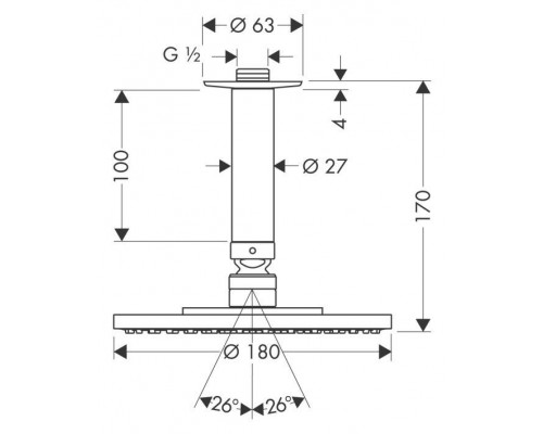 Верхний душ Hansgrohe Raindance 180 круглый, потолочное подсоединение 27472000