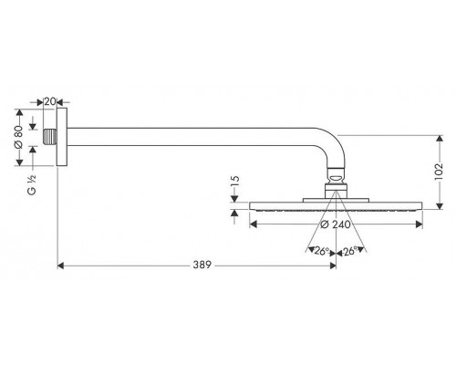 Верхний душ hansgrohe Raindance S 240 1jet с настенным кронштейном 27474000, хром