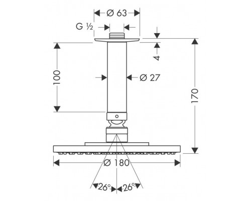 Верхний душ hansgrohe Raindance S 180 1jet с потолочным кронштейном 27478000, хром