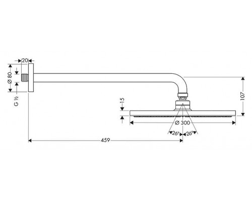 Верхний душ hansgrohe Raindance S 300 1jet с настенным кронштейном 27492000, хром