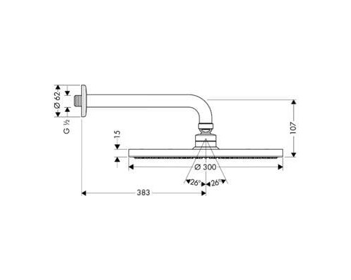 Верхний душ hansgrohe Raindance S 300 1jet с настенным кронштейном 27493000, хром