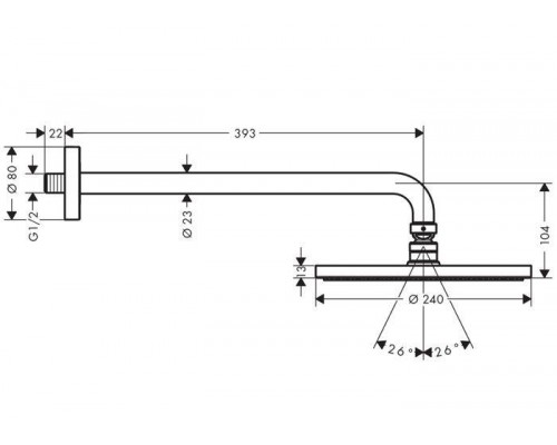 Верхний душ с держательм Hansgrohe Raindance S 240 PowderRain, 27607000