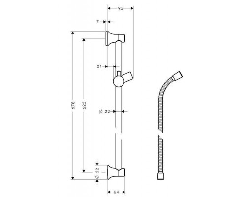Душевая штанга Hansgrohe Classic Unica, шланг 65 см, 27617820