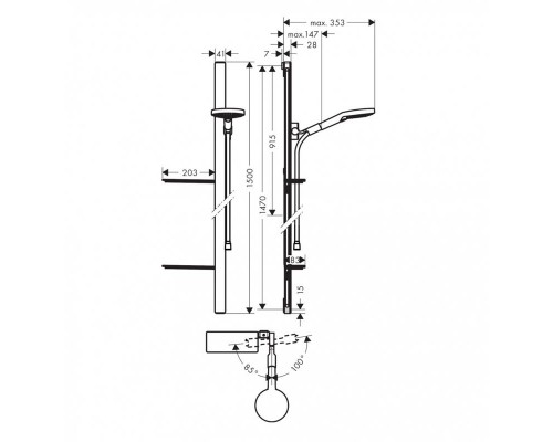 Душевой набор hansgrohe Raindance Select S 120 3jet EcoSmart с душевой штангой и мыльницей 27647400 белый/хром