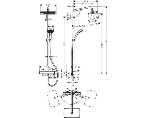 Душевая система Hansgrohe Croma Showerpipe 280, EcoSmart, термостат, 27660000