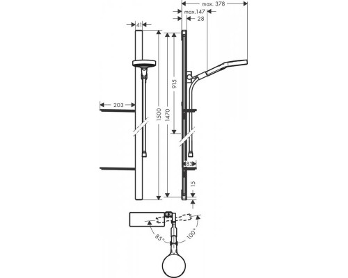 Душевой гарнитур hansgrohe Rainfinity 130 3jet со штангой 150 см и мыльницей 27673000, хром