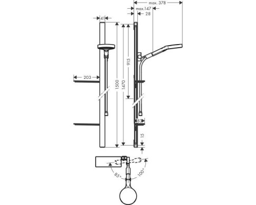 Душевой гарнитур hansgrohe Rainfinity 130 3jet EcoSmart со штангой 150 см и мыльницей 27674000, хром