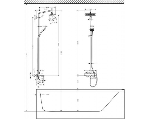 Душевая стойка для ванны Hansgrohe Croma E Showerpipe 280 27687000