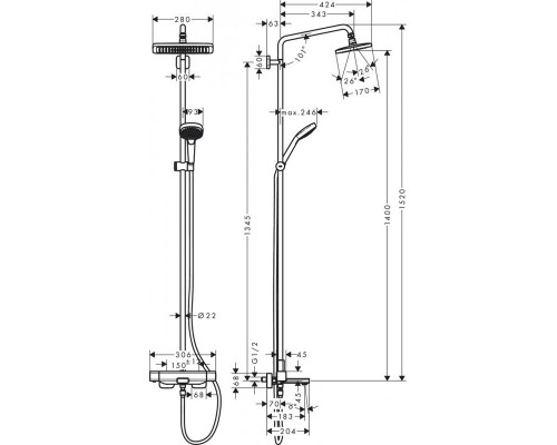 Душевая стойка для ванны Hansgrohe Croma E Showerpipe 280 27687000