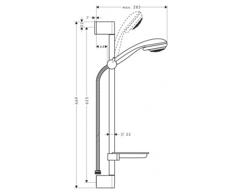 Душевой гарнитур hansgrohe Crometta 85 2jet Vario со штангой 65 см и мыльницей 27764000, хром