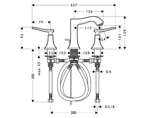 Смеситель для умывальника Hansgrohe Metris Classic 31073000, на 3 отверстия