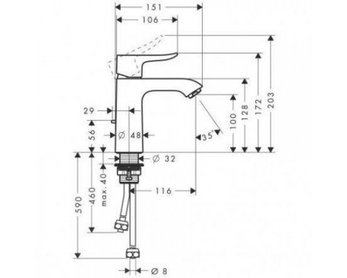 Смеситель Hansgrohe Metris S 110, для водонагревателей, гарнитур, 31074000