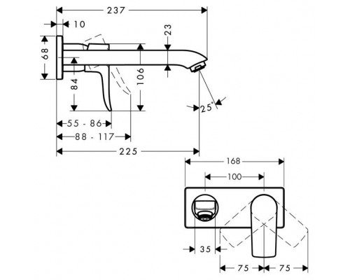 Смеситель для умывальника из стены Hansgrohe Metris 31086000