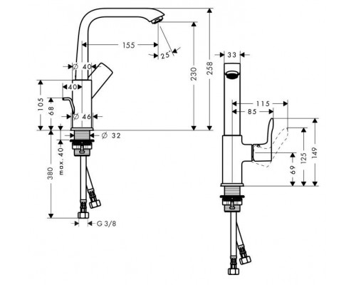 Смеситель для умывальника Hansgrohe Metris 230, гигиенический душ, 31087000