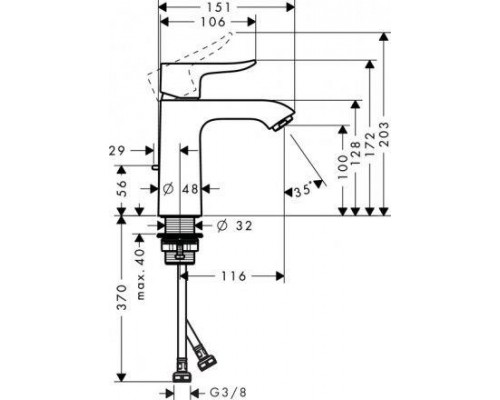 Смеситель для раковины Hansgrohe Metris 100, без сливного набора, 31203000