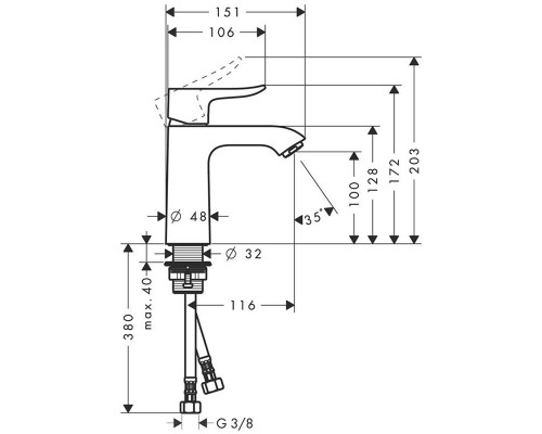 Смеситель для раковины Hansgrohe Metris 110, без сливного набора, 31204000