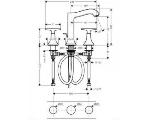 Смеситель hansgrohe Metropol Classic для раковины 31307090, хром/под золото