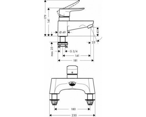 Смеситель Hansgrohe Metris 31423000 для ванны/душа
