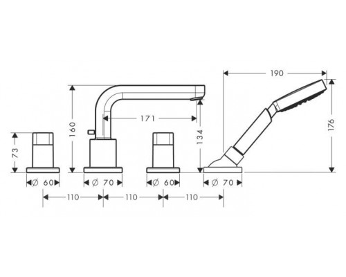 Смеситель Hansgrohe Metris S 31446000 на борт ванны
