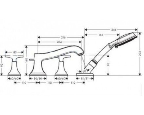 Смеситель Hansgrohe Metropol Classic 31449000 на борт ванны