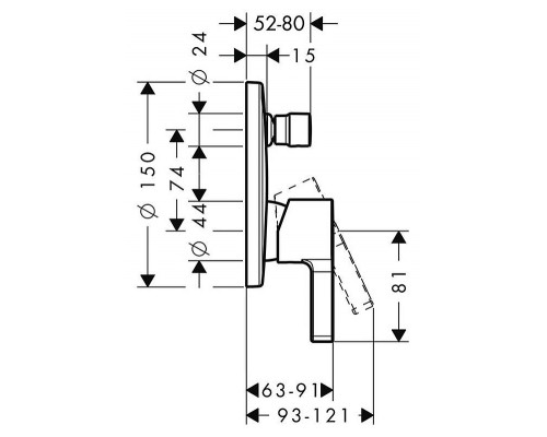 Смеситель для ванны Hansgrohe Metris S 31465000, встраиваемый