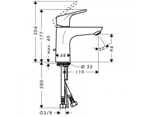 Смеситель Hansgrohe Focus 100, LowFlow, донный клапан, 31603000