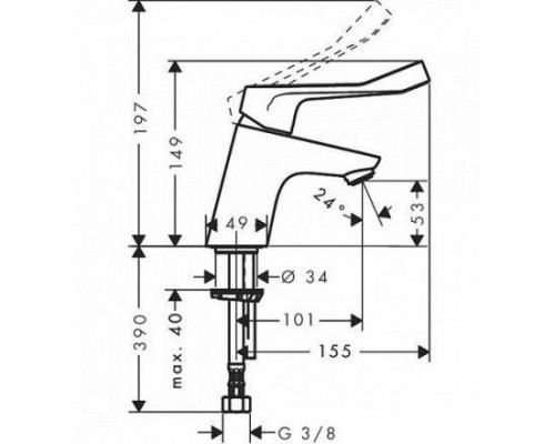 Смеситель Hansgrohe Focus 70, без сливного набора, с длинной рукояткой, 31914000