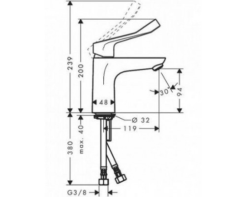 Смеситель Hansgrohe Focus 100, без сливного набора, с длинной рукояткой, 31915000