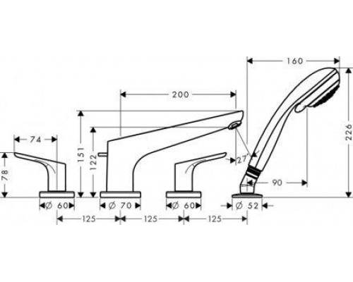 Смеситель врезной на борт ванны Hansgrohe Focus 31936000 для ванны