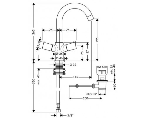 Смеситель для раковины 32030 000 Hansgrohe Talis S, с двумя рукоятками