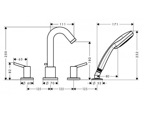 Смеситель Hansgrohe Talis 32314000 на борт ванны