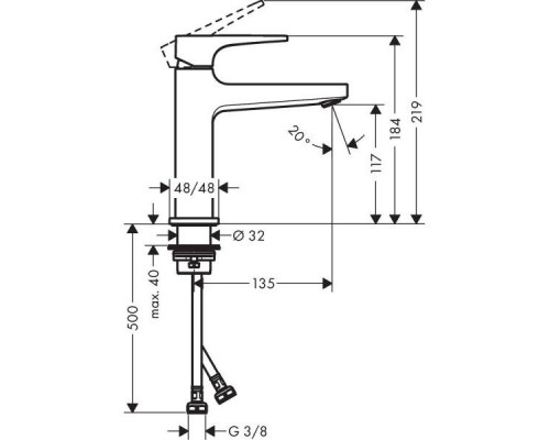 Смеситель для раковины Hansgrohe Metropol 110, с клапаном Push-Open, 32507000
