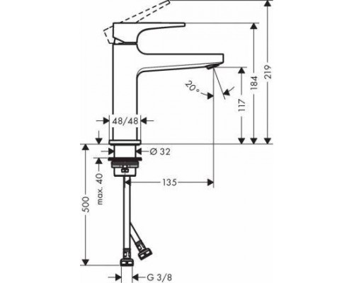 Смеситель для раковины Hansgrohe Metropol 110, Push-Open, 32507700