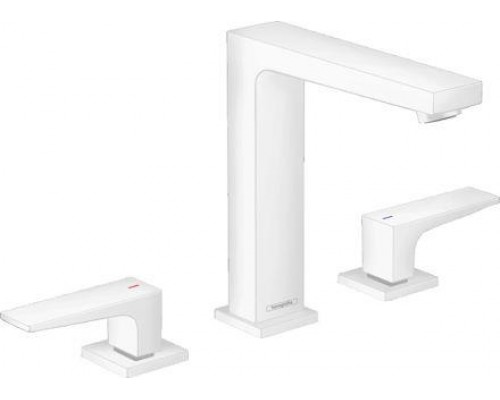 Смеситель для раковины Hansgrohe Metropol 160 на 3 отверстия, сливной гарнитур Push-Open, матовый белый, 32515700