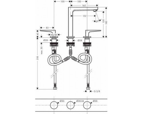 Смеситель для раковины Hansgrohe Metropol 160, 3 отверстия, 32515990