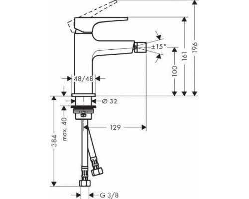 Смеситель для биде Hansgrohe Metropol, с клапан Push-Open, 32520700