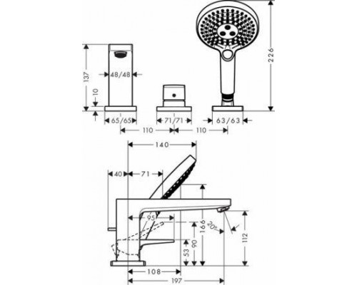 Смеситель для ванны Hansgrohe Metropol 32551000 врезной, на 3 отверстия, с лейкой
