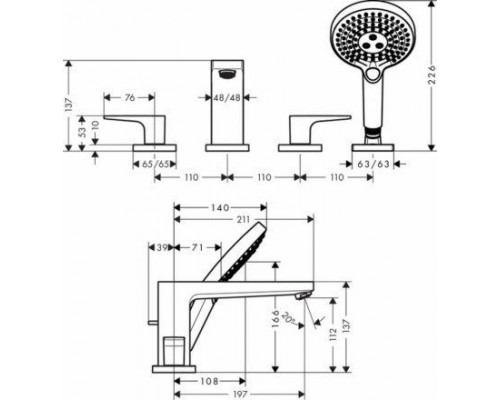 Внешняя часть смесителя для ванны hansgrohe Metropol на край ванны, на 4 отверстия 32553000, хром