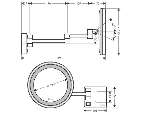 Косметическое зеркало Hansgrohe AddStoris, подсветка, черный матовый, 41790670